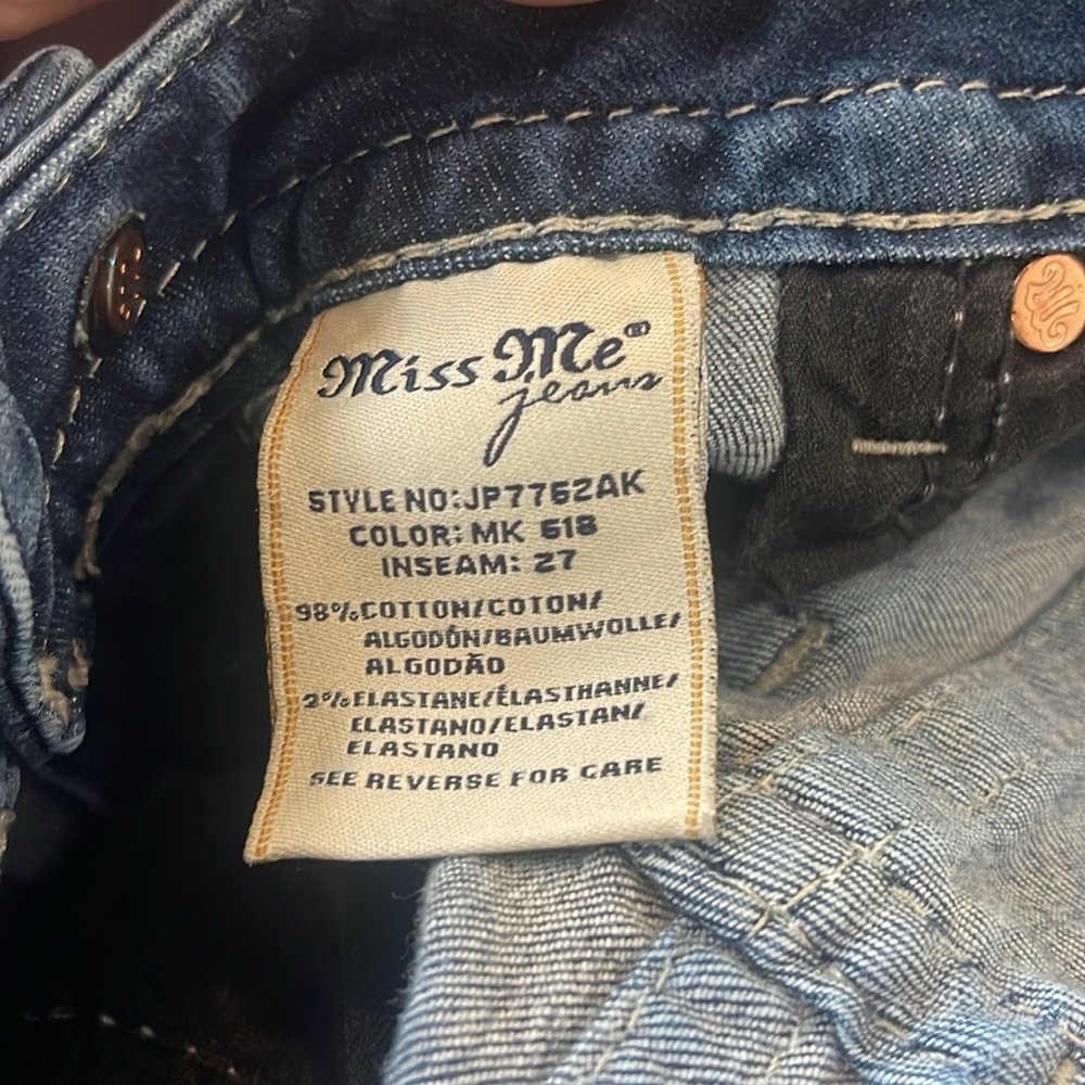 Miss Me Boho Embroidered Jeans JP7762AK blue ankle skinny denim  jeans 26 - Picture 11 of 11